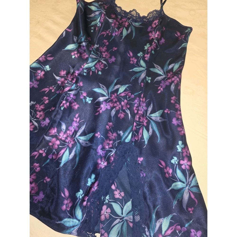 Satin Lace Slip Dress Lingerie Floral Size Small Side Slit Floral Vintage 90s